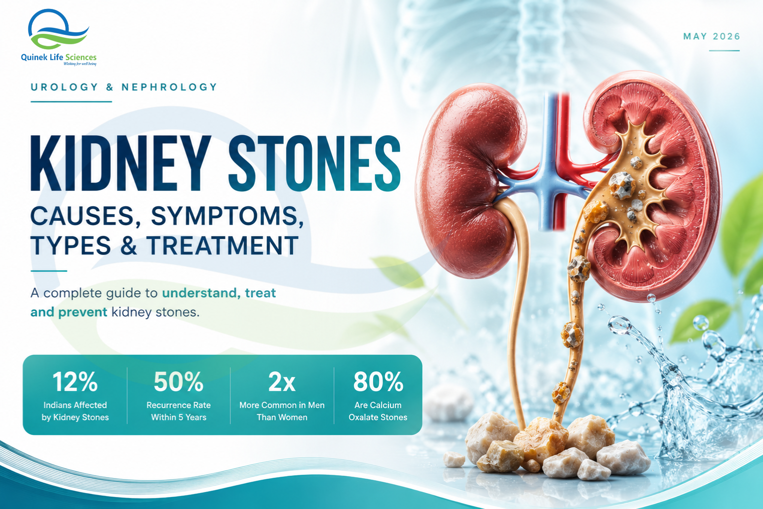 Kidney stones - causes, symptoms, treatment and care by quinek life sciences
