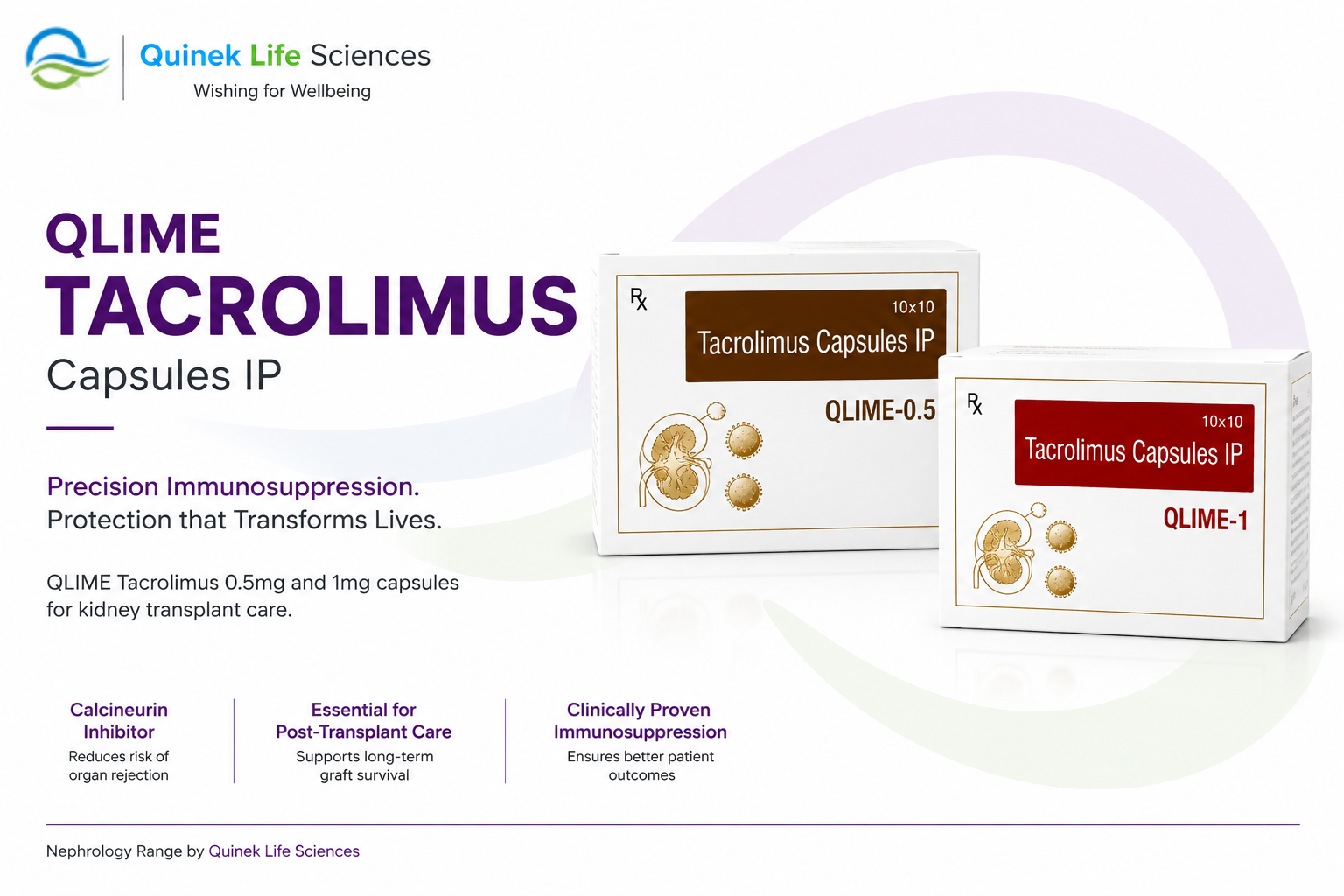 QLIME Tacrolimus 0.5mg and 1mg capsules — kidney transplant immunosuppression by Quinek Life Sciences India